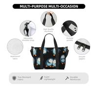 Tcoay Borsa da spiaggia per donna con motivo a cartoni animati di pinguini - Borsa da viaggio a mano e a tracolla riutilizzabile