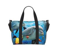 Tcoay Borsa da spiaggia per donna con motivo a delfino sottomarino - Borsa da viaggio a mano e a tracolla riutilizzabile