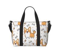Tcoay Borsa da spiaggia per donna con motivo a simpatico cane Corgi e osso - Borsa da viaggio a mano e a tracolla riutilizzabile