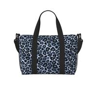 Tcoay Borsa da spiaggia per donna con motivo leopardato azzurro, borsa da viaggio riutilizzabile a mano e a tracolla