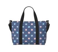 Tcoay Borsa da spiaggia per donna con pois pastello su sfondo blu navy - Borsa da viaggio a mano e a tracolla riutilizzabile