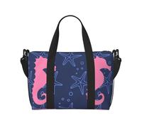 Tcoay Borsa da spiaggia per donna con sagoma di cavalluccio marino e stella marina - Borsa da viaggio a mano e a tracolla riutilizzabile