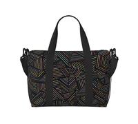 Tcoay Borsa da spiaggia per donna con stampa 3D, motivo geometrico lineare arcobaleno - Borsa da viaggio a mano e a tracolla riutilizzabile