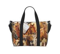 Tcoay Borsa da spiaggia per donna con stampa di cavalli e animali ad acquerello - Borse da viaggio a mano e a tracolla riutilizzabili