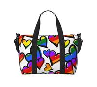 Tcoay Borsa da spiaggia per donna con stampa di cuori color arcobaleno - Borse da viaggio a mano e a tracolla riutilizzabili