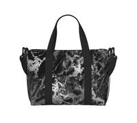 Tcoay Borsa da spiaggia per donna, in marmo grigio grafite, argento e nero, riutilizzabile, a mano, da viaggio e a tracolla