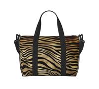 Tcoay Borsa da spiaggia per donna in pelle di zebra africana color oro e nero, in seppia, riutilizzabile, da viaggio e a tracolla