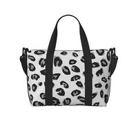 Tcoay Borsa da spiaggia per donna, motivo leopardato grigio e nero, borsa da viaggio a mano e a tracolla riutilizzabile