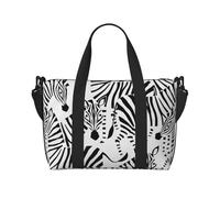Tcoay Borsa da spiaggia per donna, motivo zebrato bianco e nero, riutilizzabile, da viaggio e a tracolla