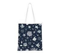 Tcoay Borsa della spesa riutilizzabile, borsa della spesa, borsa a tracolla in tela multiuso,Animali marini Pesci Stelle marine Conchiglie Cartoni animati Nautici Estate Vita oceanica
