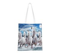 Tcoay Borsa della spesa riutilizzabile, borsa della spesa, borsa a tracolla in tela multiuso,Cavallo modello cavallo cavallo bianco