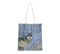Tcoay Borsa della spesa riutilizzabile, borsa della spesa, borsa a tracolla in tela multiuso,Lupo di animali selvatici stampato