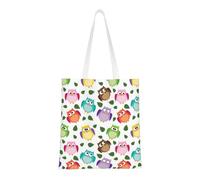 Tcoay Borsa della spesa riutilizzabile, borsa della spesa, borsa a tracolla in tela multiuso,Modello di gufo con foglie chiuse, occhi incrociati, divertente, umoristico, comico, artistico