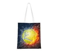 Tcoay Borsa della spesa riutilizzabile, borsa della spesa, borsa a tracolla in tela multiuso,Palla da tennis nel fuoco e nell'acqua