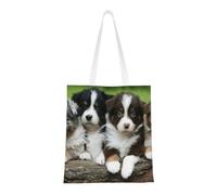 Tcoay Borsa della spesa riutilizzabile, borsa della spesa, borsa a tracolla in tela multiuso,Quartetto di cuccioli di pastore australiano di piccola taglia