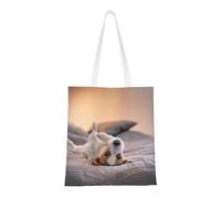 Tcoay Borsa della spesa riutilizzabile, borsa della spesa, borsa a tracolla in tela multiuso,Simpatico cagnolino Jack Russell Terrier