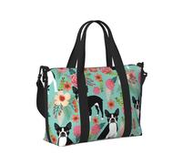 Tcoay Boston Terrier con fiori, borsa da spiaggia per donna - borse da viaggio a mano e a tracolla riutilizzabili