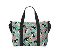 Tcoay Boston Terrier con fiori, borsa da spiaggia per donna - borse da viaggio a mano e a tracolla riutilizzabili