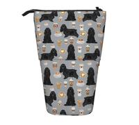 Tcoay Cocker Spaniel con caffè, Cocker Spaniel nero, cane con caffè, grigio, portapenne in piedi, astuccio per cancelleria, astuccio per matite, organizer, astuccio telescopico