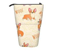 Tcoay Corgi con ossa e parole, portapenne in piedi, astuccio per cancelleria, astuccio per matite, organizer, astuccio telescopico