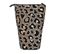 Tcoay Design con motivo leopardato senza cuciture in oro di lusso, portapenne da tavolo, astuccio per cancelleria, astuccio per matite, organizer telescopico