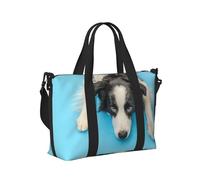 Tcoay Divertente cucciolo di cane Border Collie sfondo blu, borsa da spiaggia per donna - borse da viaggio a mano e a tracolla riutilizzabili