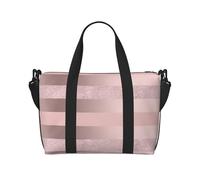 Tcoay Elegante borsa da spiaggia per donna, con glitter oro rosa e strisce rosa cipria, riutilizzabile, da viaggio e a tracolla