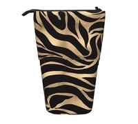 Tcoay Elegante portapenne con stampa animalier nera e zebrata in oro metallizzato, astuccio portapenne con supporto, astuccio portapenne telescopico