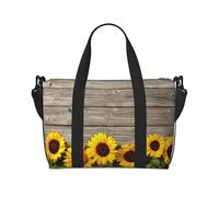 Tcoay Girasole su legno rustico, borsa da spiaggia per donna - borse da viaggio a mano e a tracolla riutilizzabili