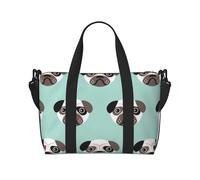 Tcoay Illustrazione di un cucciolo di carlino blu, modello per bambini, borsa da spiaggia per donna, borse da viaggio e a tracolla riutilizzabili