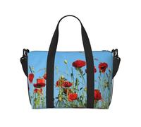 Tcoay Papaveri sul cielo blu, borsa da spiaggia per donna - borse da viaggio a mano e a tracolla riutilizzabili