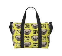 Tcoay Pug Life - Borsa da spiaggia per donna, con faccina di carlino gialla, riutilizzabile, da viaggio e a tracolla