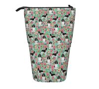 Tcoay Razza di cane Springer Spaniel Inglese, cane con fiori, portapenne in piedi, astuccio per cancelleria, astuccio per matite, organizer, astuccio telescopico