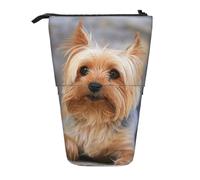 Tcoay Ritratto di uno Yorkshire Terrier in miniatura, foto di uno Yorkshire, portapenne in piedi, astuccio per cancelleria, astuccio telescopico.