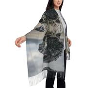 Tcoay Sciarpa in finto cashmere, scialle stampato da donna, sciarpa da donna, Cocker Spaniel inglese, grandi orecchie arricciate, nero