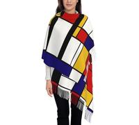 Tcoay Sciarpa in finto cashmere, scialle stampato da donna, sciarpa da donna, stile artistico Mondrian, composizione cromatica rosso