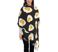 Tcoay Sciarpa in finto cashmere, scialle stampato da donna, sciarpa da donna, uova fritte, cibo scuro