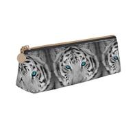 Tcoay Tigre bianca e nera, Astuccio portamatite triangolare portatile con cerniera, in PVC e similpelle, ideale per adolescenti e adulti.