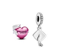 TCZNAF Charm a forma di cappello di laurea 2025, compatibile con braccialetti a forma di cuore, da donna, Zirconia cubica, Zirconie sintetico