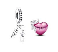 TCZNAF Charm a forma di cappello di laurea 2025, compatibile con braccialetti a forma di cuore, da donna, Zirconia cubica, Zirconie sintetico