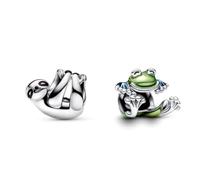 TCZNAF Ciondolo Climbing Frog and Hanging Sloth Charm Pendant Compatibile per Bracciali Europei Festa della Compleanno e San Valentino Charms da Donna