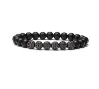 TDCHNDRO Bracciale in pietra grezza naturale - Bracciale con perline a sfera di diamanti e zirconi micro-inseriti, bracciale nero opaco(6 black diamond balls)