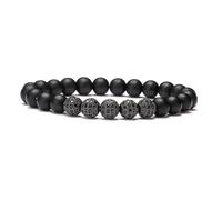 TDCHNDRO Bracciale in pietra grezza naturale - Bracciale con perline a sfera di diamanti e zirconi micro-inseriti, bracciale nero opaco(5 black diamond balls)
