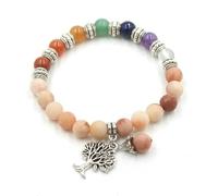 TDCHNDRO Bracciale in pietra grezza naturale - Bracciale con perline di Buddha da 9 mm in cristallo a sette pietre, ciondolo con albero della vita, gioiello con perline(Pink Aventurine)