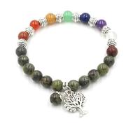TDCHNDRO Bracciale in pietra grezza naturale - Bracciale con perline di Buddha da 9 mm in cristallo a sette pietre, ciondolo con albero della vita, gioiello con perline(Dragon Blood Stone)