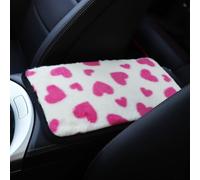TDCuizent Cuscino in peluche per bracciolo dell'auto, con cuore e coniglio, caldo, per l'inverno, accessori interni, morbido e confortevole, 32 x 19 cm (rosa)