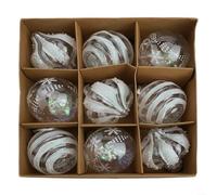 TDCuizent Set di 9 palline decorative infrangibili per albero di Natale, 8 cm, in plastica glitterata, trasparenti, con ganci e corde in pizzo, per interni ed esterni, feste (bianco)