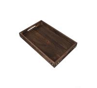 TDCuizent Vassoio da portata in legno rustico con protezioni angolari in metallo, decorativo, rettangolare, per tè, caffè, colazione, con manici intagliati, per casa, cucina, sala da pranzo, feste (L