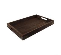 TDCuizent Vassoio da portata rustico in legno con protezioni angolari in metallo, decorativo, rettangolare, per tè, caffè, colazione, con manici ritagliati, per casa, cucina, sala da pranzo, feste (M