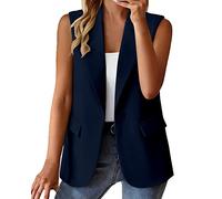 TDEOK blazer corto da donna, colore nero, blazer estivo, senza maniche, elegante, giacca estiva da donna, leggera, elegante, sciancrata, per le mezze stagioni, bolero, Blu mare, XXXL
